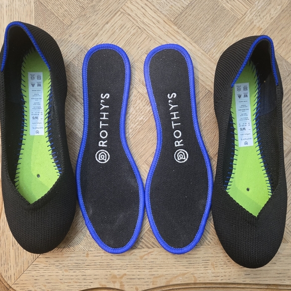 Rothy\'s Black‎ Flats with Blue Accents